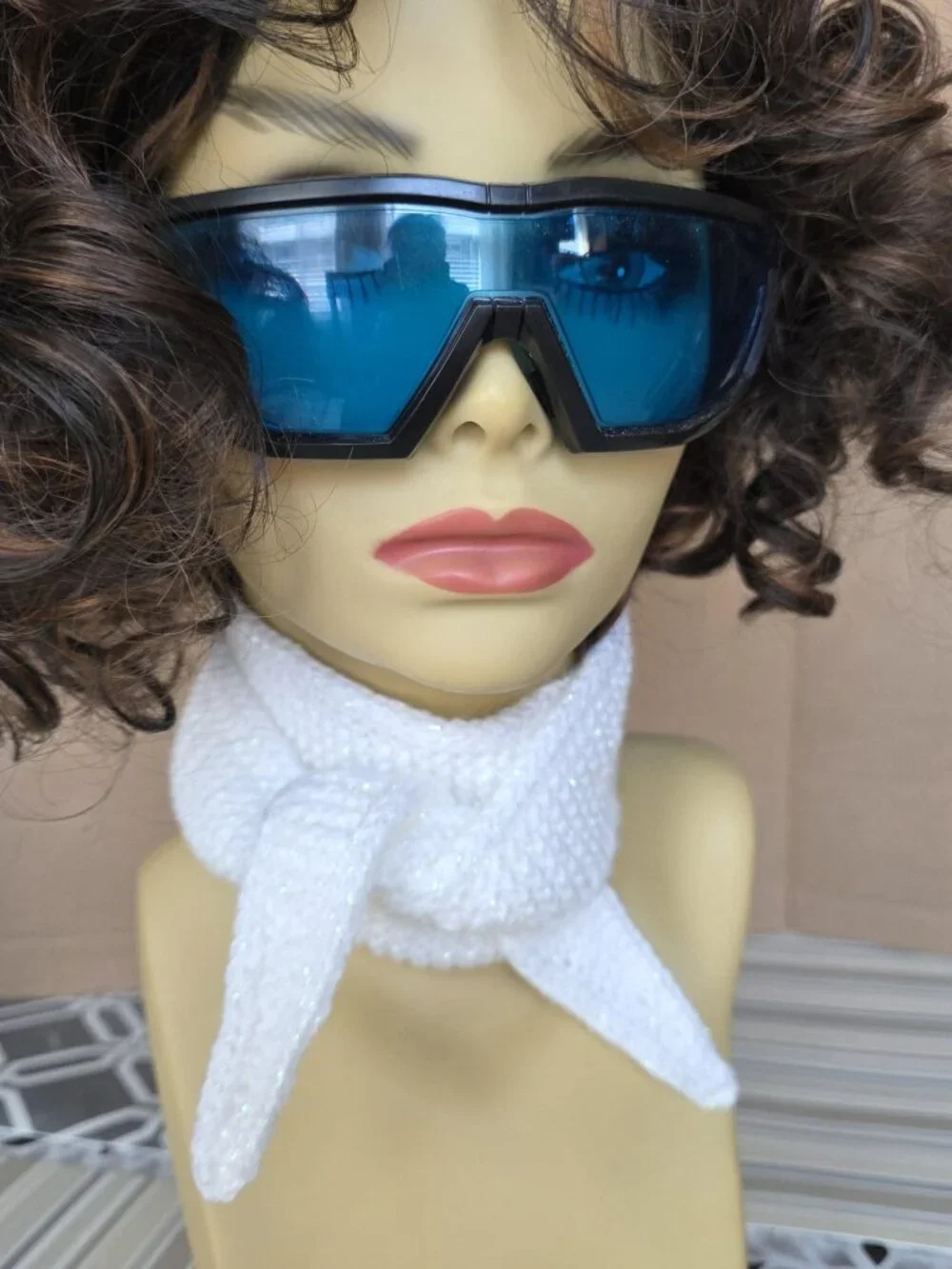 Sophie Scarf Classic Design Small Double Wrap Handmade Knitted Acrylic White